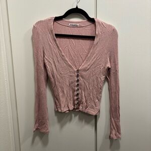 Reformation Women’s Sz Medium Gellar Blush Pink Button Front Long Sleeve Top